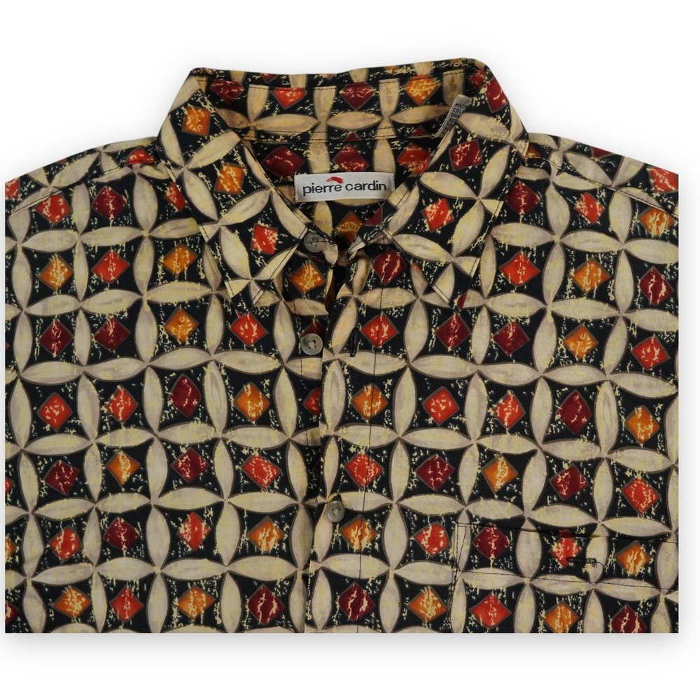 VTG Pierre Cardin Shirt Mens Medium Geometric All Over Print‎ Short Sleeve
